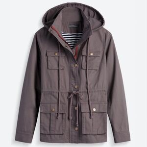 Market & Spruce Grey Hooded Anorak Jacket with Striped Lining Size S